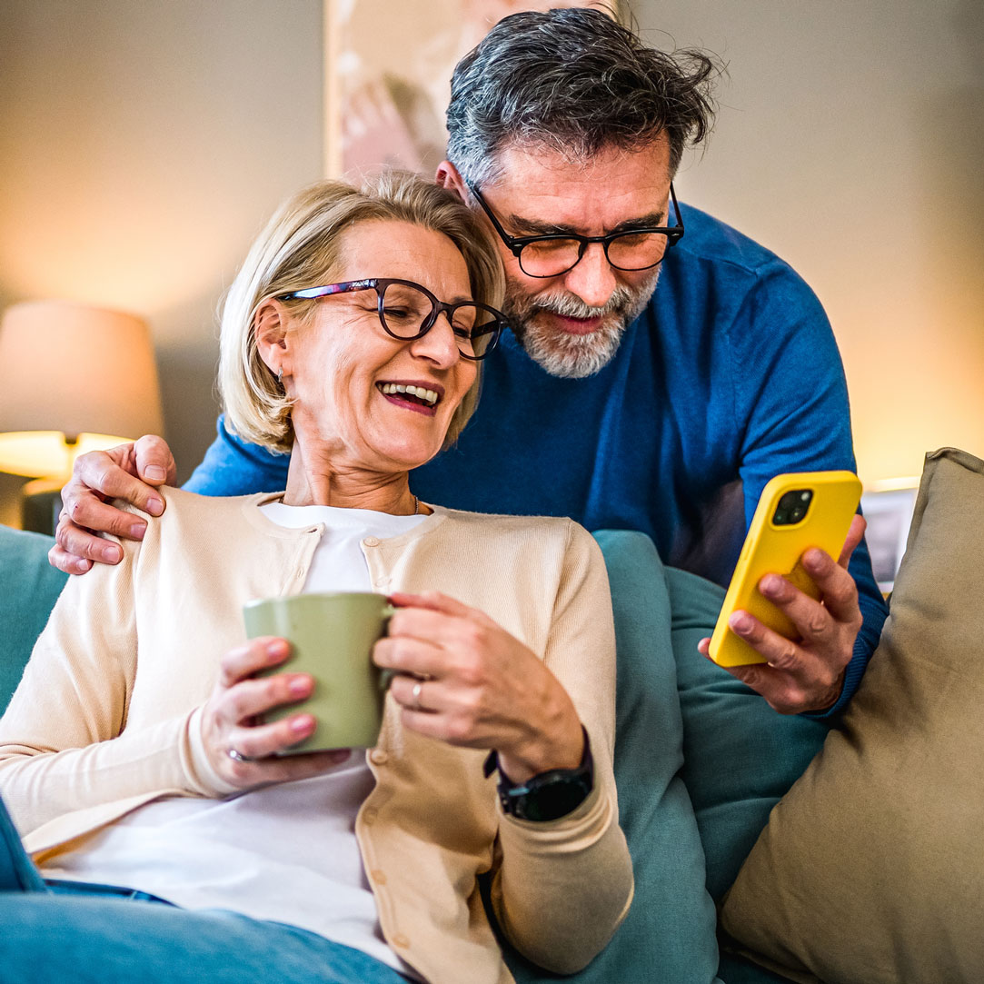 Couple looking at phone